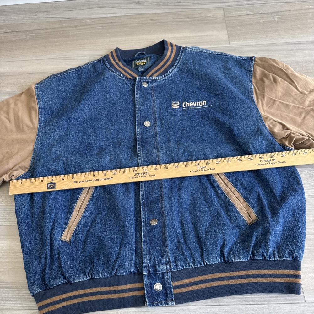 Vintage Dunbrooke Chevron Varsity Bomber Jacket Denim XXL Made In Hong Kong‎ - Picture 4 of 12